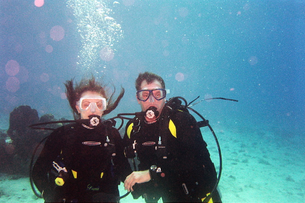 Toni and I having a "scuba" hair day