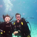 Toni and I having a "scuba" hair day