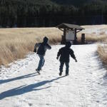 Isaac and Justin head up the trail at Meyer's Ranch park near Conifer