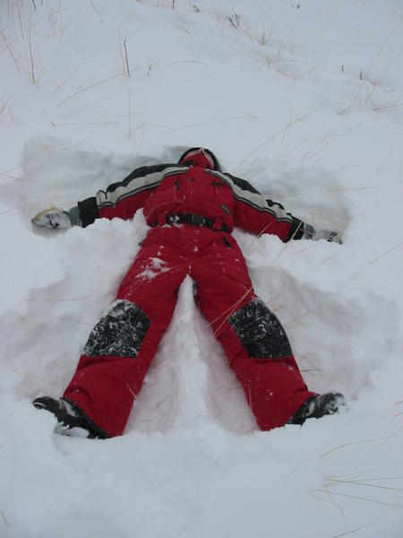 Justin makes a snow angel