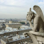 One of the famous chimeras from the gallery connecting the two facades of the Notre Dame.  (Trivia -- gargoyles are acutally the