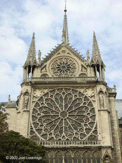 The outside of the southern Rose Window of the Notre Dame.
