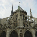 Flying buttresses of the Notre Dame from the Square Jean XXIII garden courtyard.