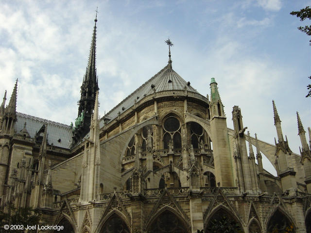 Flying buttresses of the Notre Dame.  Notice the green figures on the central spire?  There's a "blooper" there... see