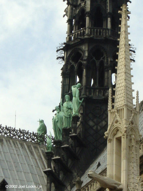 Close up of the ascending figures on the central spire.  Notice the one turned backwards?  That's a self-portrait of Viollet-le-