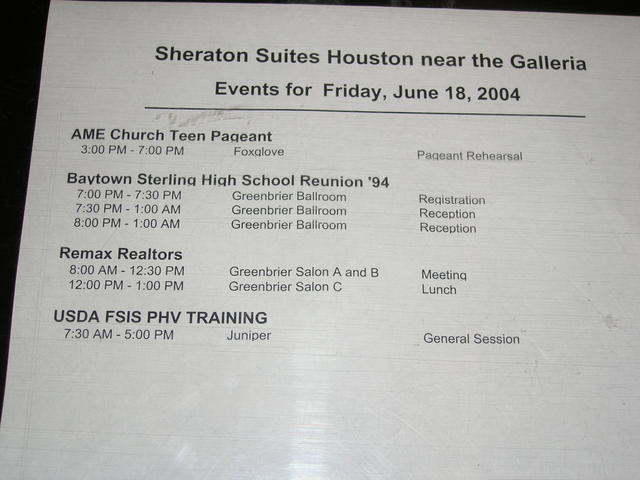 Our party listing at the Sheraton Suites