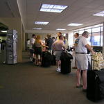 The long line to check-in for the trip to Jamaica!