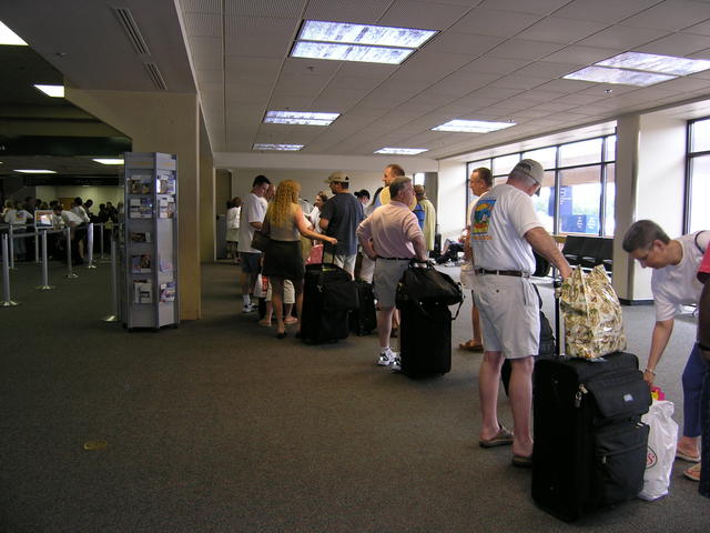 The long line to check-in for the trip to Jamaica!
