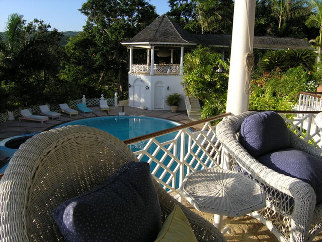 view to the main pool and cabanas