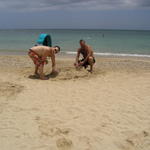 Jason & Mike building a sandcastle for the girls...