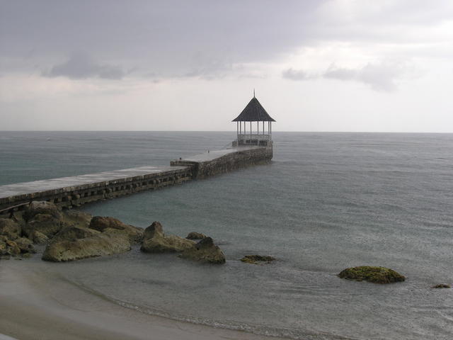 Watching the rain hit the gazebo on the pier