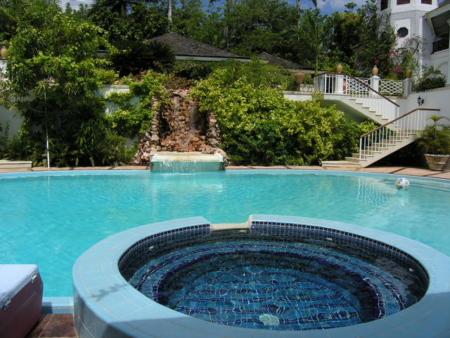 our pool, spa and waterfall